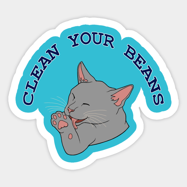 Clean Your Beans Gray Cat Pun Sticker by Art by Deborah Camp